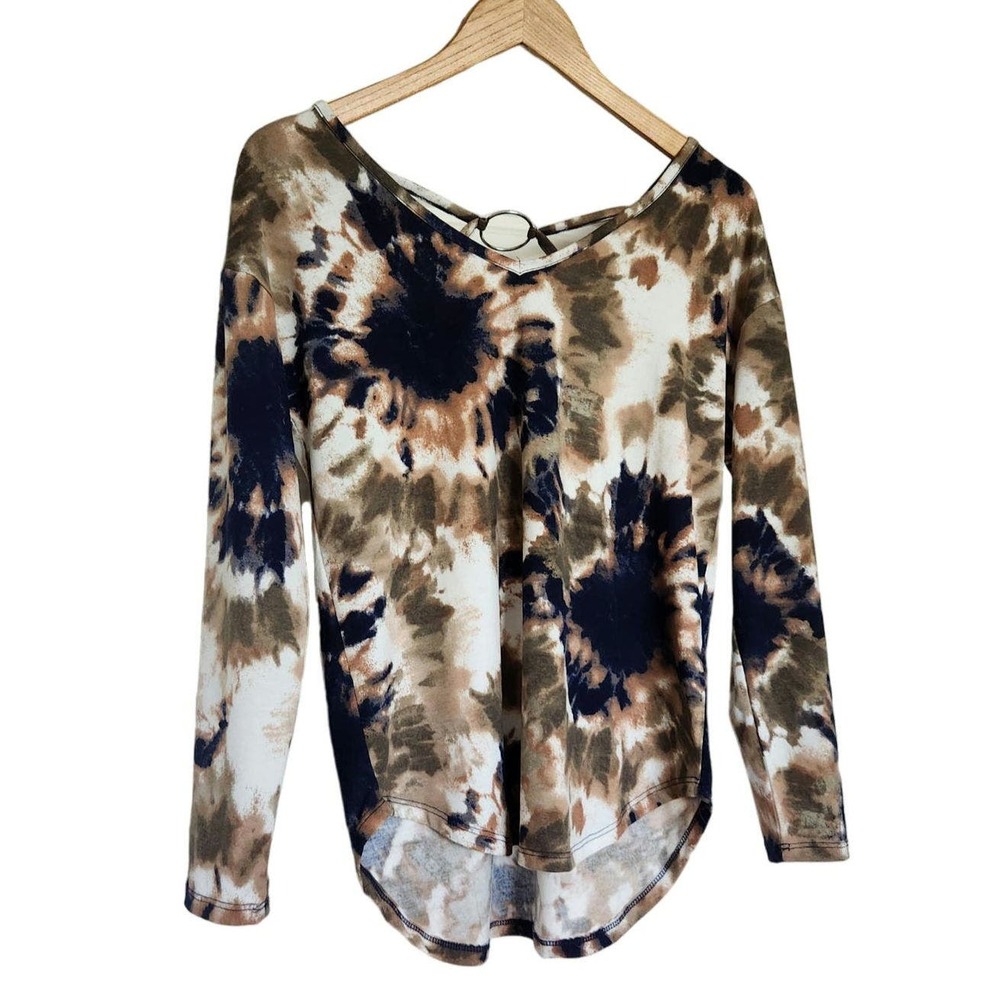 Absolutely Famous Neutral Tie Dye 3/4 Sleeve Top Size Small - Picture 3 of 11